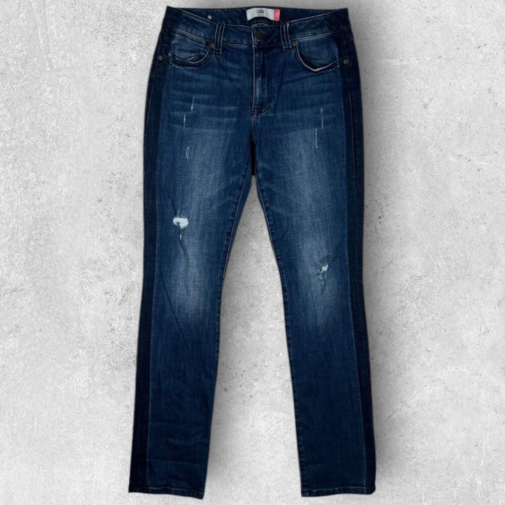 Cabi Womens High Rise Straight Jeans Size 6 Tuxedo Stripe Dark Wash Style 3750
